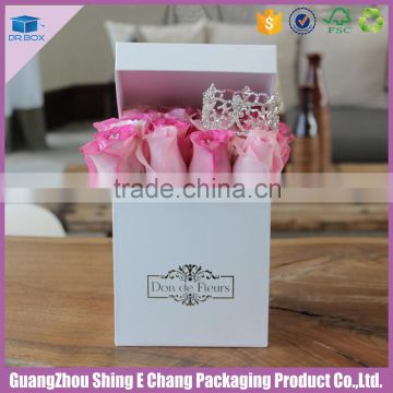 Customer Rigid Paperboard White Square Rose Flower Hat Box