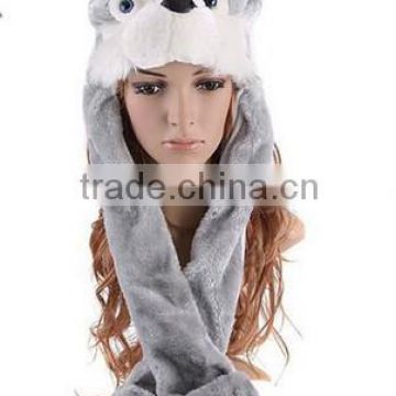 plush animal hat scarf glove/wholesale animal hats