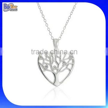 Custom Heart Shaped 925 Sterling Silver Filigree Tree Of Life Pendant Necklace