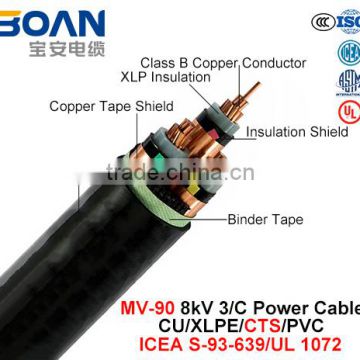 Mv-90 power cable 8kv 3/C cu/epr/cts/pvc ICEA S-93-639