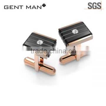 Rose Gold and CZ Inlay 316L Stainless Steel Men Cufflinks