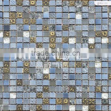 Mixture material mosaic tile, square glass mix metal mosaic tile for wall