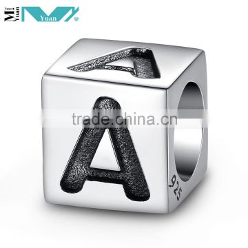 Silver Letter Alphabet Initial Dice Cube Bead for Fashion Charm Necklace