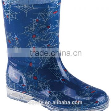 nice blue transpar children pvc rain boot with spider web printing