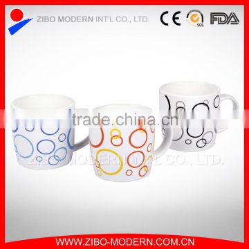 wholesale white fine porcelain coffee mug with colored design