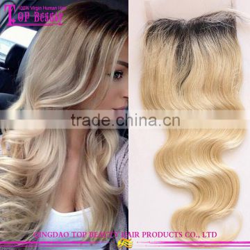 1B T 613 blonde color remy malaysian hair lace ombre hair extension lace closure 4x4 Free Parting