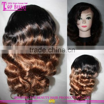 Hot sell top fashion 20 inch 1b/30 body wave brazilian hair silk top full lace wig ombre color
