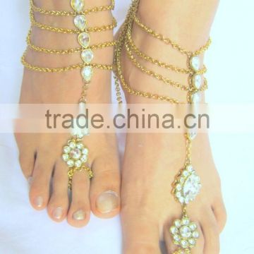 GOLD tone KUNDAN CHAIN PAYAL Anklets pair toe ring