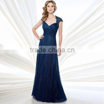 Navy Blue Mother Of The Bride Dresses Plus Size Lace Floor Length Vestido de festa Godmother Dresses Cap Sleeve