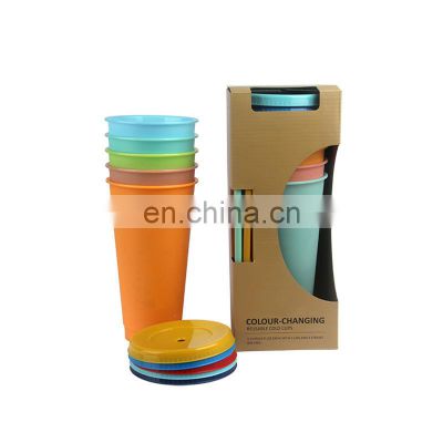 Reusable Plastic Color Changing Tumbler Cups Christmas Magic Bulk Plastic Mugs with Straw