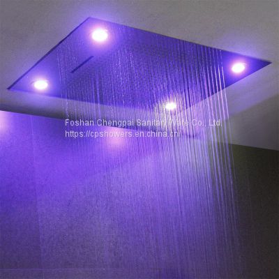Multi-color LED lighting shower head stainless steel sanitray shower with rainfall waterfall rain curtain