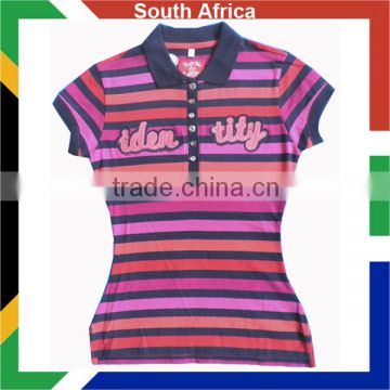 Women's Yarn dyed polo shirt/Womens engineered stripes polo shirt