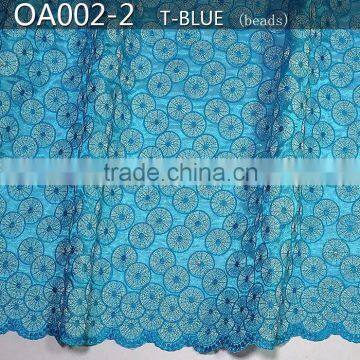 Embroidery organza fabric, elegant french lace fabric for dress OA002-2 Tblue