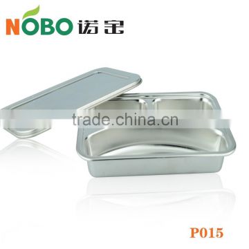 School Supply Small Size 3 Compartments Stainless Steel Square Fast Food Tray/ Serving Tray with SS lid
