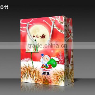 2013 New Arrival Christmas Cardboard Paper Shopping Gifts Bag With Drawstring Cord Ribbon Handles SD13041