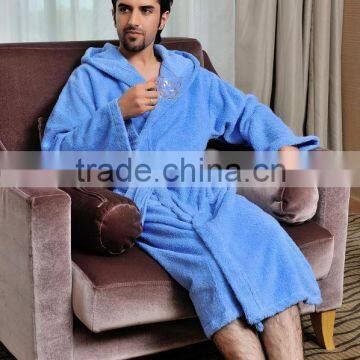 High Grade 100% Cotton Soft Feel Men Bathrobe with Hat