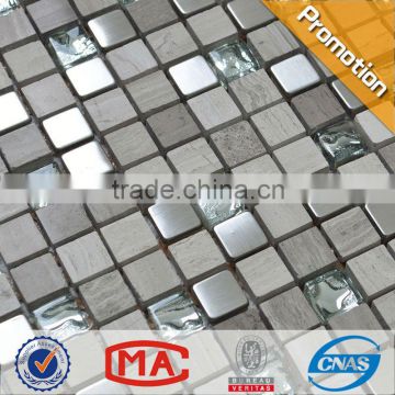 HF JY-Mx-GS04 best selling wall tiles gray wood grain marble stone mix stainless steel mix glass mosaic tile for kitchen