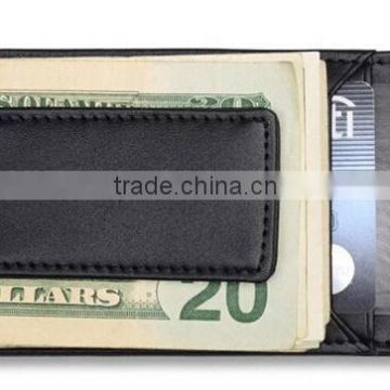 New design high quality magnetic money clip rfid card holder genuine leather