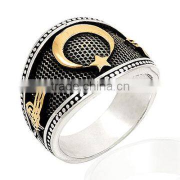 925K Sterling Silver Ottoman Tugra Moonstar Men Ring