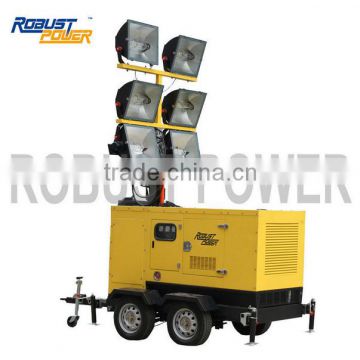 150m lighting coverage Radius hydraulic mast reach 10m pole Mobile tower numbers of lamps,power of lamp and genset customized