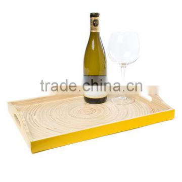 High quality best selling spun bamboo rectangle serving Tray with handle