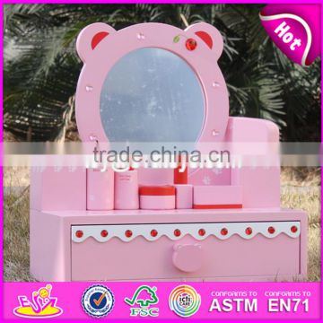 2017 New design lovely pink girls wooden toy dressing table W08H077