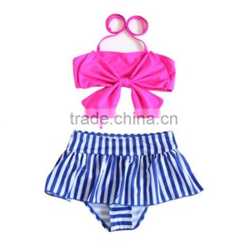 Bow stripes two pieces swimwear for baby girl