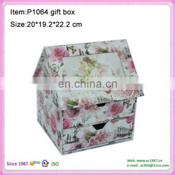 House shaped paper gift box with photo frame and drawers