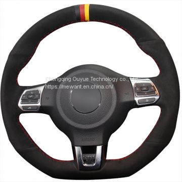 Hand Stitching Black Suede Steering Wheel Cover Strips for Volkswagen Golf 6 GTI MK6 VW Polo GTI Scirocco R Passat CCR-Line