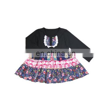 2019 Newest Black Boho Style And Floral Printed  Girl Dress With Small Pocket On Top For Likable Girls Party Wear