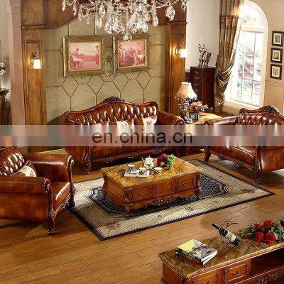 Royal Cherry wood Genuine leather sofa set furniture living room sofa