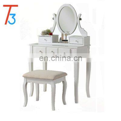 Furniture Wood MakeUp Vanity Table and Stool Set, White