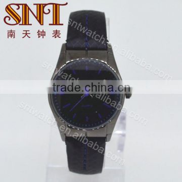 Leather watch with black dial and strap