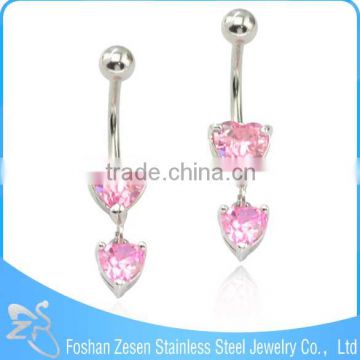 BR01786 China manufacturer stainless steel cute dangle pink zircon heart navel piercing