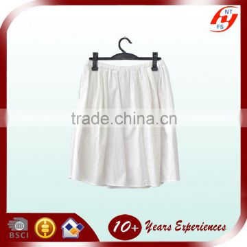high quality custom Lady half knee 100% Cotton Embroidery A line Skirt white pleated mini short skirt