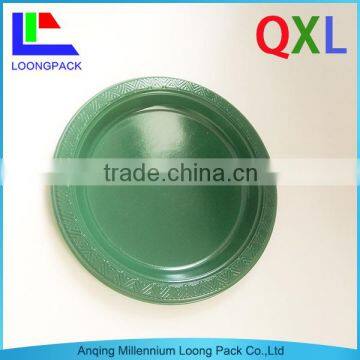 Deep green dispoable solid round plastic plate QXL007