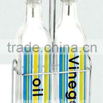 TW599LK glass oil & vinegar jar set with metal rack