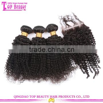 8A grade top quality kinky curly real mink brazilian hair virgin hair bundles with lace closure