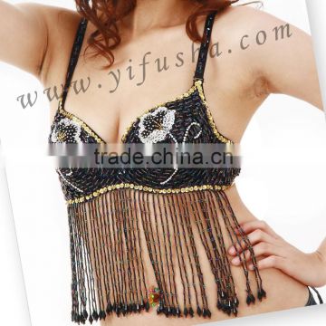 Hot selling ladies dance bra top,fringe and sequin covered bellydance bra
