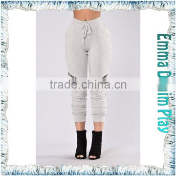 Double Zipper Gray Push Up Jogger Trousers for Ladies