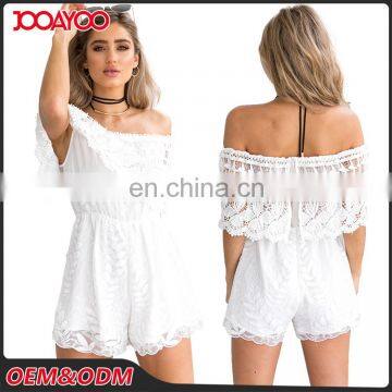 2017 Adult Lady Off The Shoulder Lace Falbala Crochet White Sex Women Jumpsuit