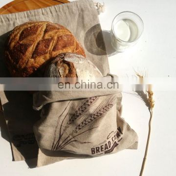 Linen bread bag Natural pure linen bread loaf bag with handmade flax cord organic food storage