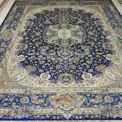 YAMEI blue color big size handmade silk persian carpet for sale szie 9x12ft