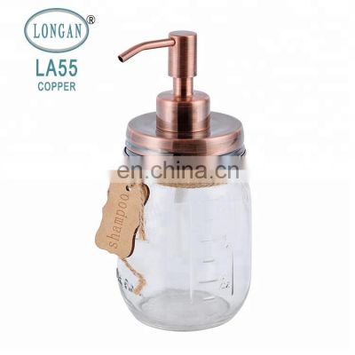 high quality glass mason jar Soap liquid dispenser round shape glass bottle satin pump mason jar with metal lid