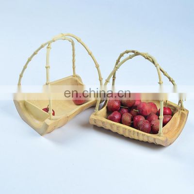 Simple handicraft the plate nordic for food tray dish snacks kitchen dry fruit dessert coffee bamboo root craft basket with hand
