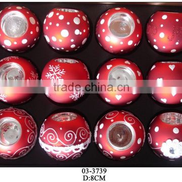 red glass round tealight holders with white spots