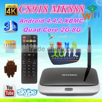 kodi fully loaded MK888 (K-R42/CS918) Android TV Box 4.4 RK3188 Quad Core Mini PC Smart TV Media Player with air mouse