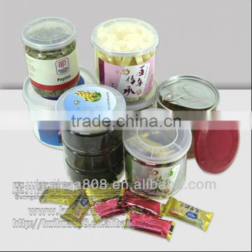 Free sample transparent round shape 720ml easy open plastic food pet empty can for food