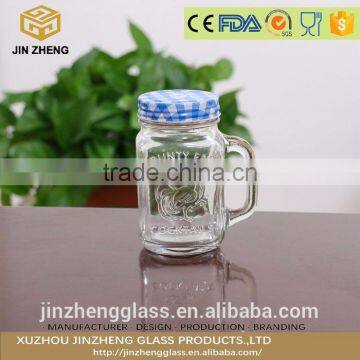 Promotional 14oz clear glass sealing mason jar with handle