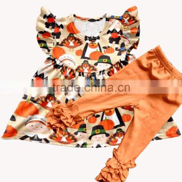 LM-002 2017 Newest Harvest pattern ruffle pants outfits for baby Thanksgiving wear whloesale childrens boutique clothing girls
